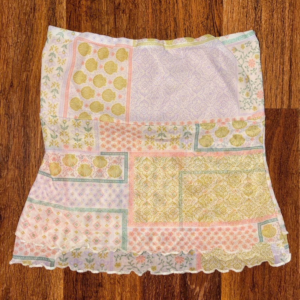 See You Monday Pastel Patchwork Mesh Tube Top Seashell Lettuce Edge XS